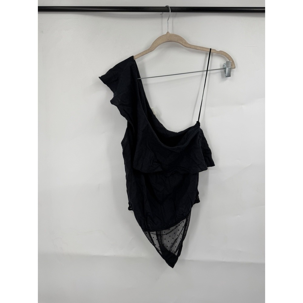 Intimately‎ Free People One Shoulder Ruffle Bodysuit Mesh Women M Black Linen